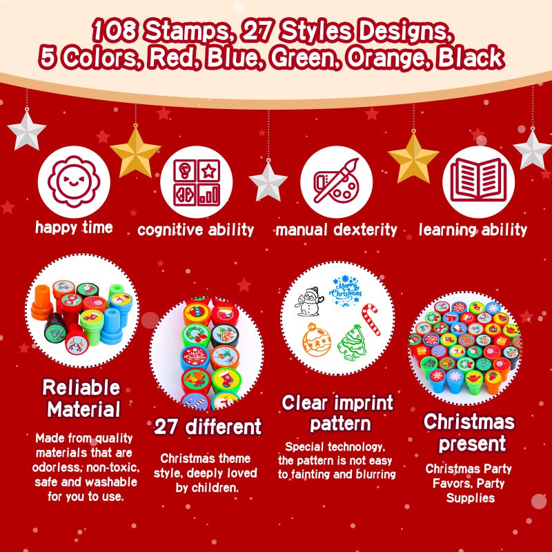 Max Fun 108Pcs Christmas Assorted Stamps for Kids Christmas Party Favors Supplies Goodies Bags Stuffers Xmas Stocking Stuffers Classroom Game Reward Prizes(Christmas Stamper) - Image 3